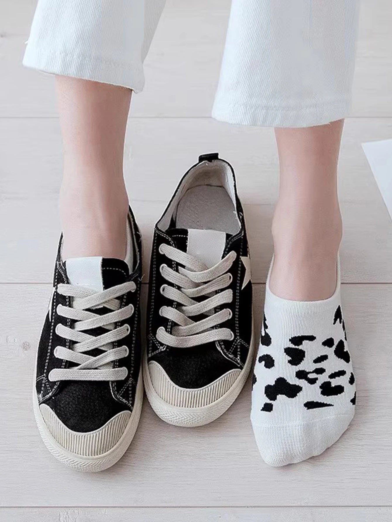 5 Pairs Women Invisible Boat Socks Spring Summer Leopard Print Fashion Wild Shallow Mouth Felmen Slipper Sock