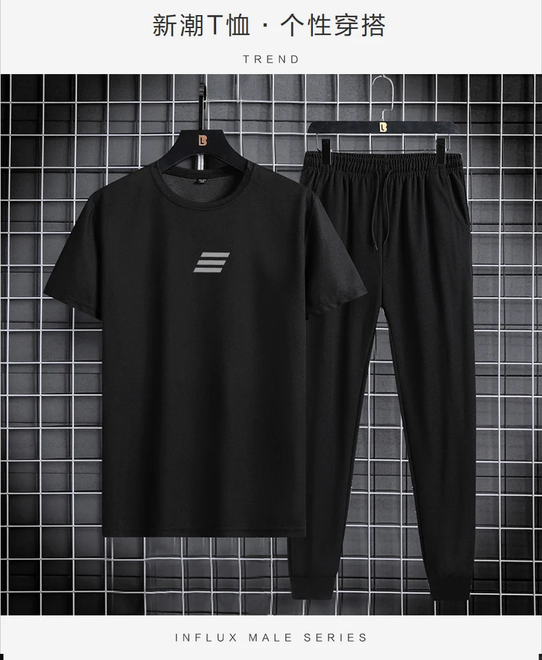 NASA GISS Spring/Summer Set Two Piece Slim Fit Short Sleeve Long Pants Set Casual Fashion Minimalist Youth Sports Set