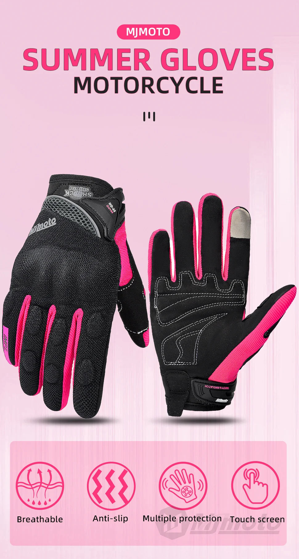 MJMOTO Women Pink Motorcycle Gloves Summer Lady Breathable Motocross Motorbike Gloves Moto Bicycle Cycling Gloves For Female