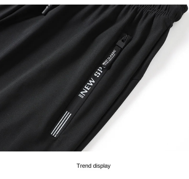 Summer Spring Men's Waist Drawstring Quick Dry High Stretch Solid Color Sports Training Outdoor Long Pants With Zipper Pockets