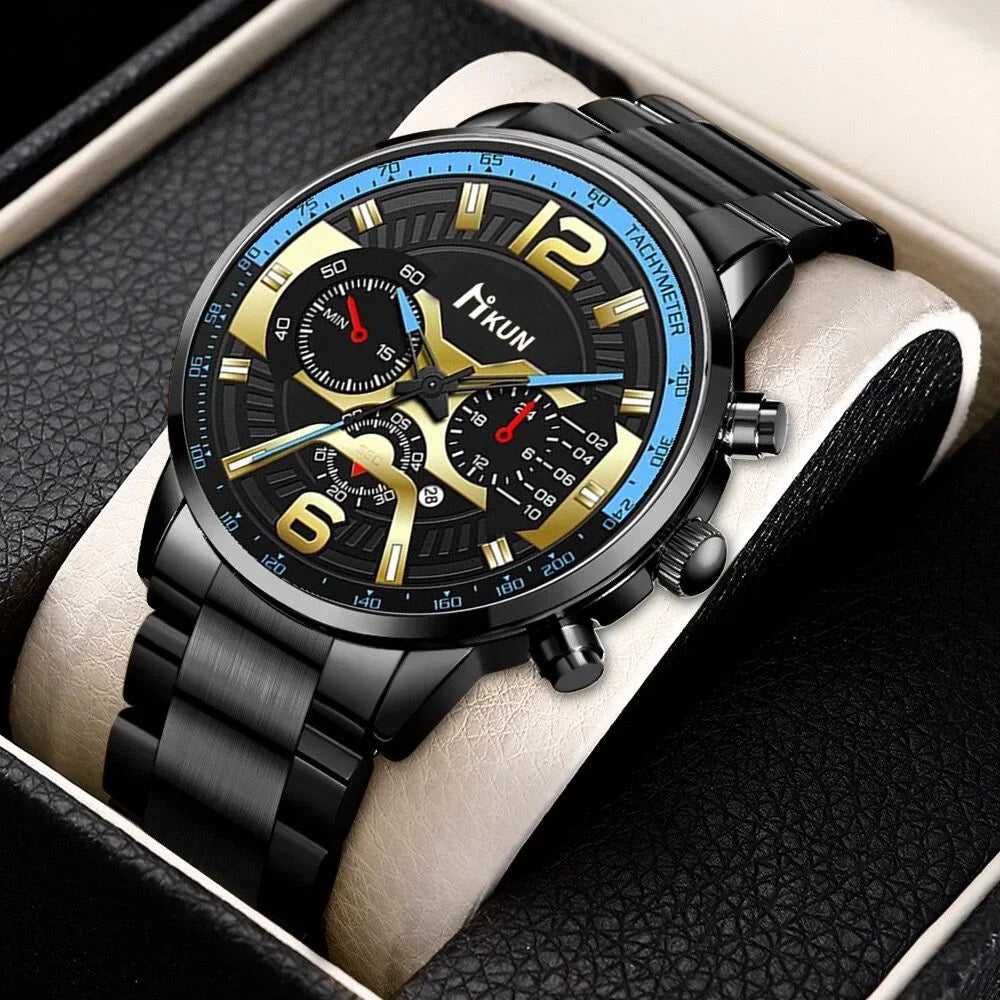 Kegllect Men Watches Business Chronograph Watch Luxury Gold Stainless Steel Quartz Wristwatch