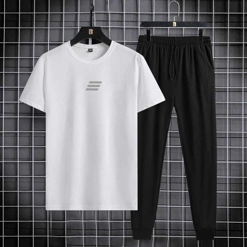 NASA GISS Spring/Summer Set Two Piece Slim Fit Short Sleeve Long Pants Set Casual Fashion Minimalist Youth Sports Set