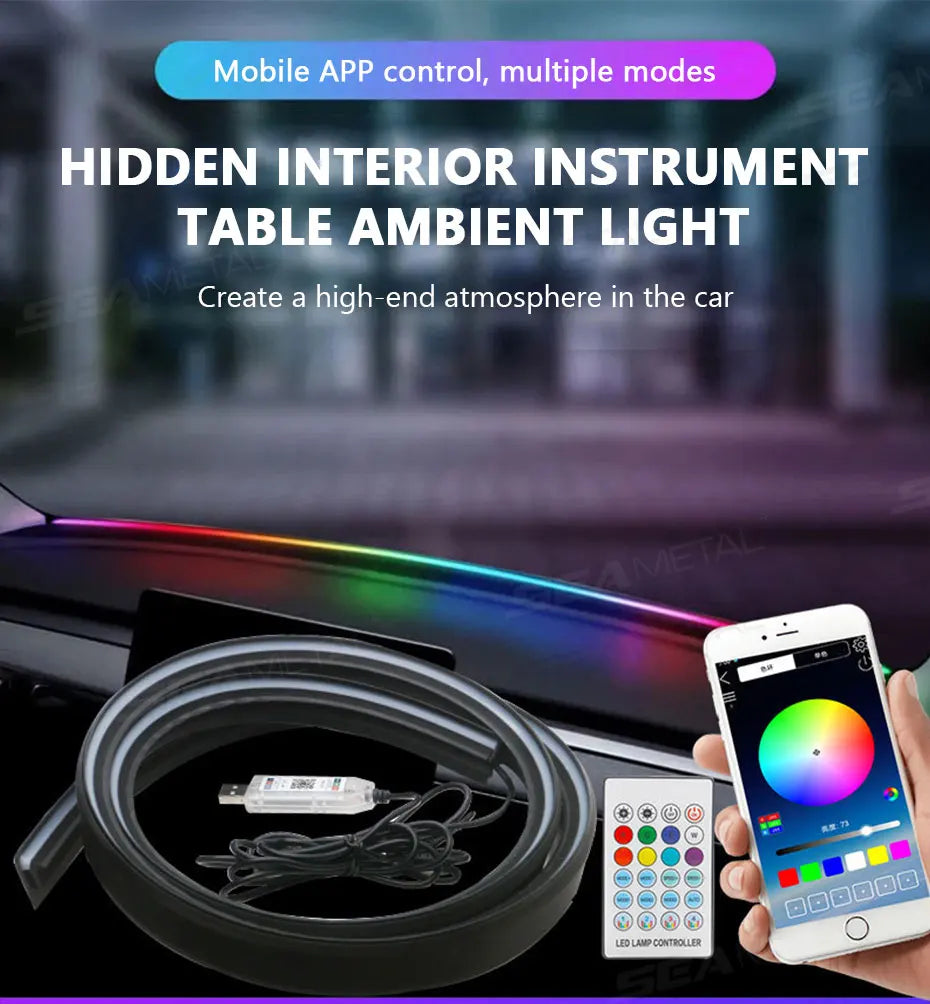 BLALION 140cm Car Ambient Lights LED Interior Wrap-Around Dashboard Sealing strip RGB Symphony Atmosphere Lamp USB APP Control
