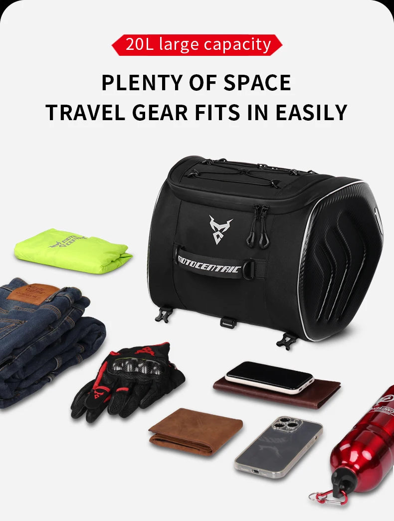 MOTOCENTRIC 20L Waterproof Motorcycle Back Seat Bags Reflective Design Motorbike Touring Tail Bag Moto Rear Seat Bags Saddlebags