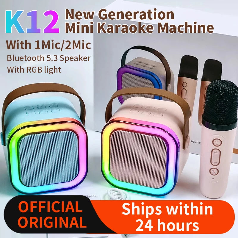 Bluetooth Speaker K12 Portable Karaoke Machine 5.3 PA System With 2 Wireless Microphones Home Family Singing Children's Gifts
