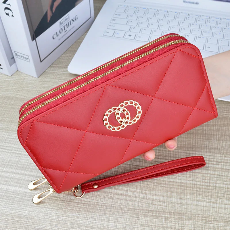 New Wallet Women's Long Double Zipper Large Capacity Handbag Mom's Fashion Simple Double Layer Wallet Mobile Case