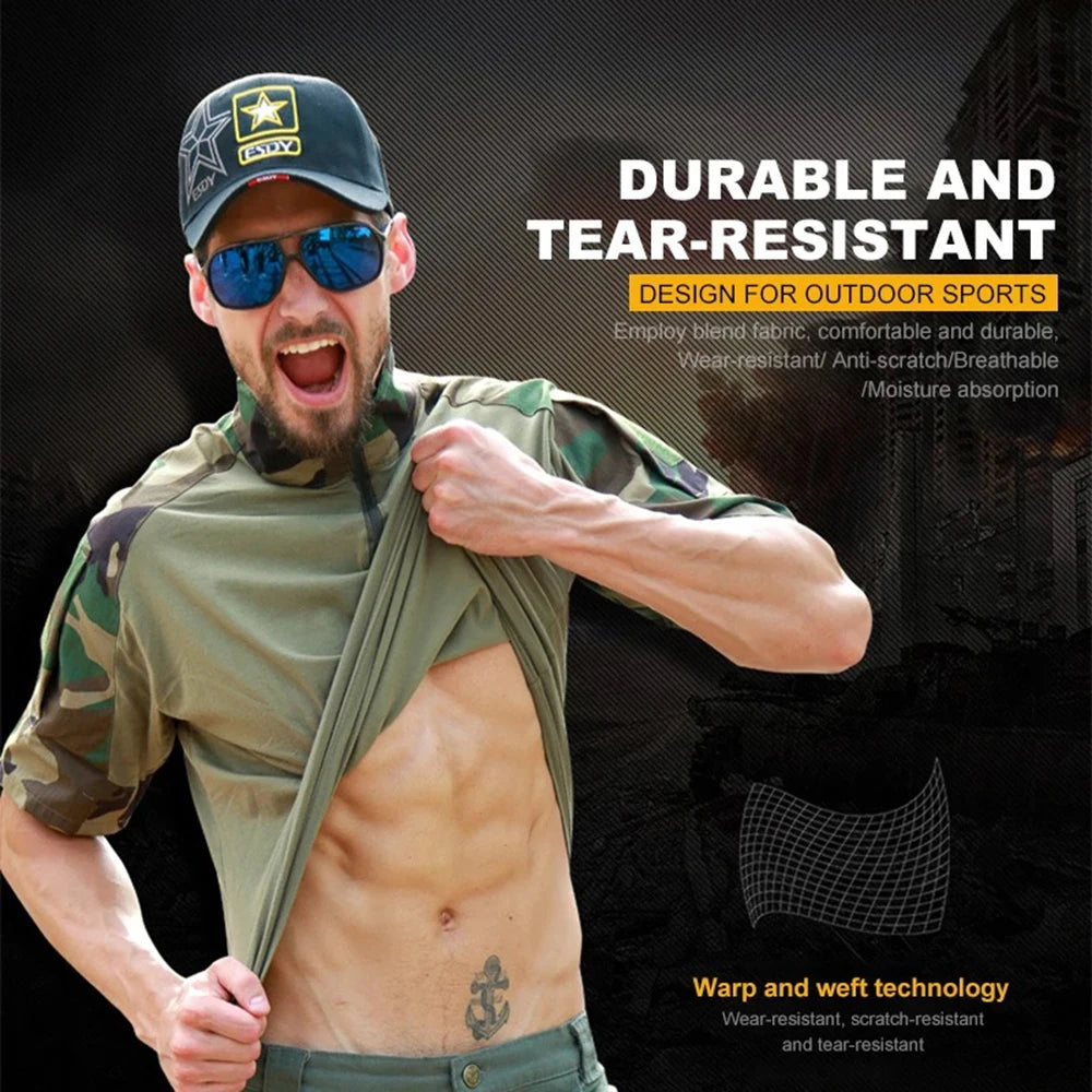 Tactical T-Shirts Mens Outdoor Sport Tee Quick Dry Short Sleeve Shirt Hiking Hunting Combat Men Camo Clothing
