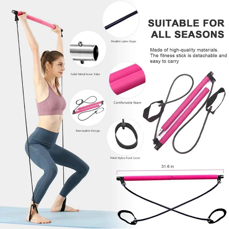 New Portable Yoga Pilates Bar Stick With Resistance Band Home Gym Muscle Toning Fitness Stretching Sports Body Workout Exercise