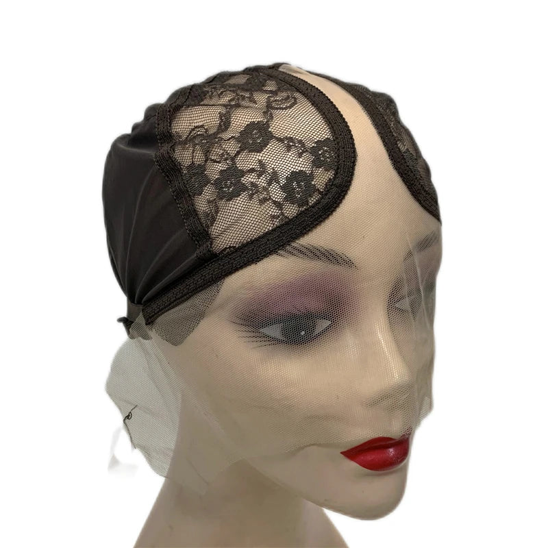 1PC T-Part Lace Wig Cap Adjustable Strap Brown/Beige Mesh Wig Making Hair Extensions Base Cap for Custom Wig Making