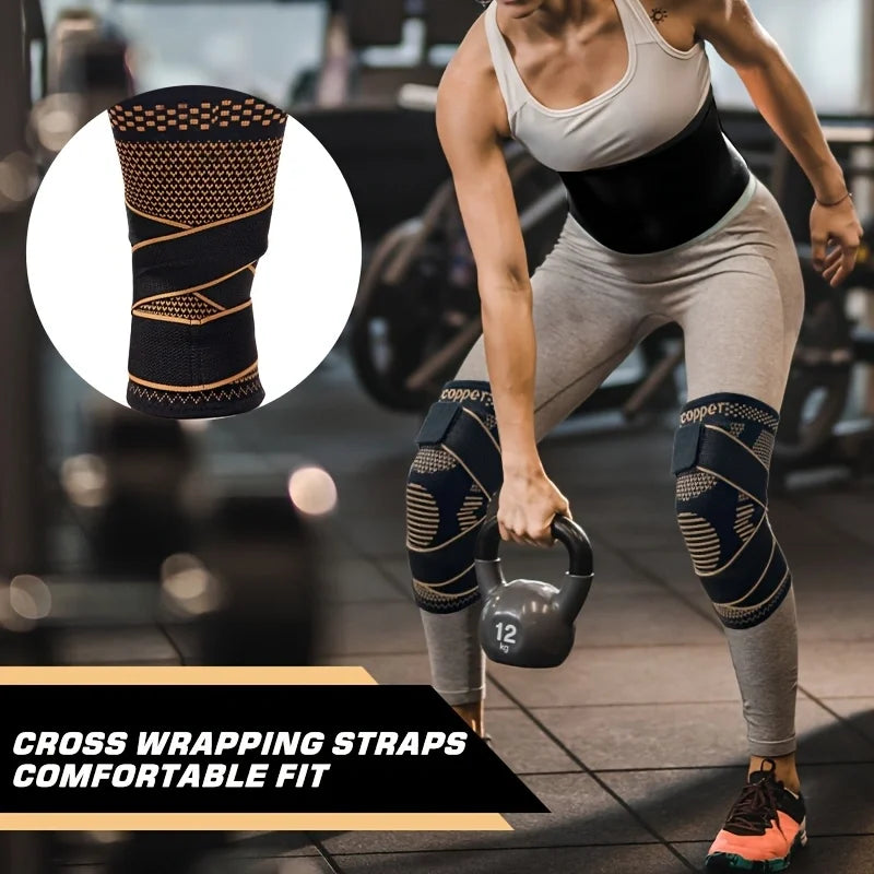 1Pc Sports Copper Ion Strap Knee Pads Non-slip Knitted Nylon Knee Pads Fitness Jump Rope Basketball Running Gear Men Women