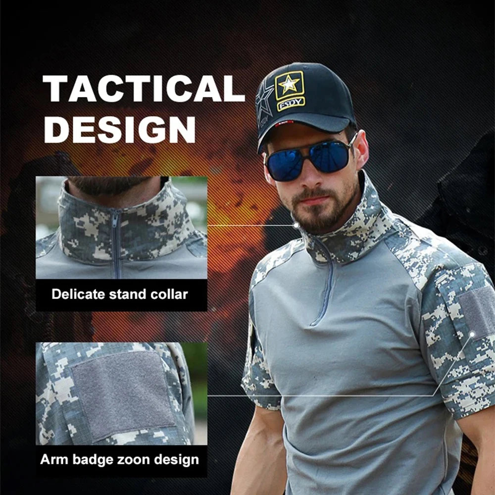 Tactical T-Shirts Mens Outdoor Sport Tee Quick Dry Short Sleeve Shirt Hiking Hunting Combat Men Camo Clothing