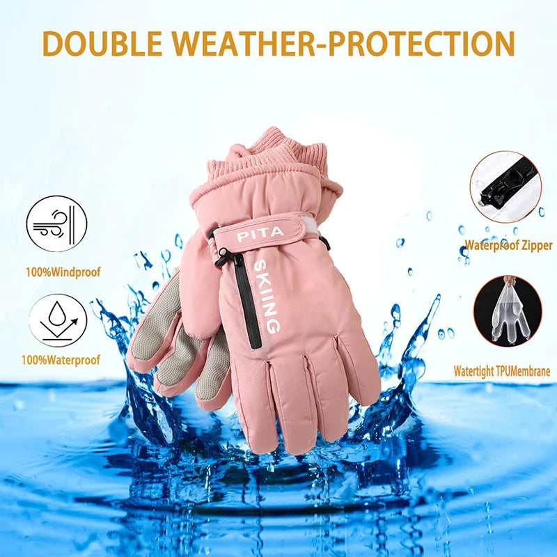 Winter Sports Gloves Non Slip Touch Ski Gloves Waterproof Pocket Snowboard Accessories Warm Men's and Women's Gloves Mittens