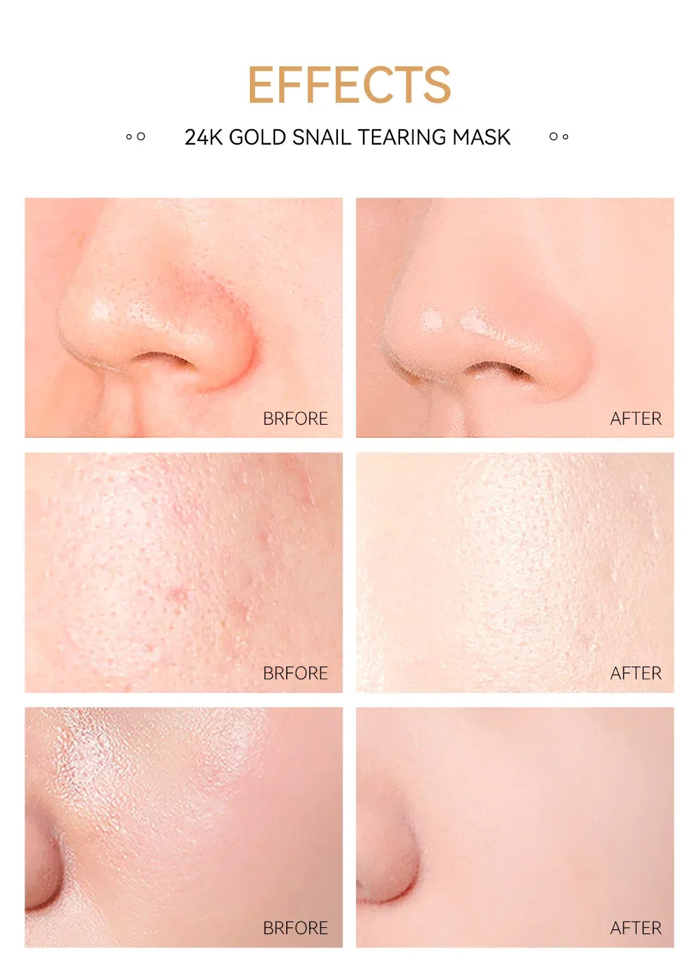 Laikou Peel Off 24K Gold Snail Collagen Mask Reduce Blackheads Deep Cleaning Oil-Control Shrink Pores Hydrating Smooth Face Care