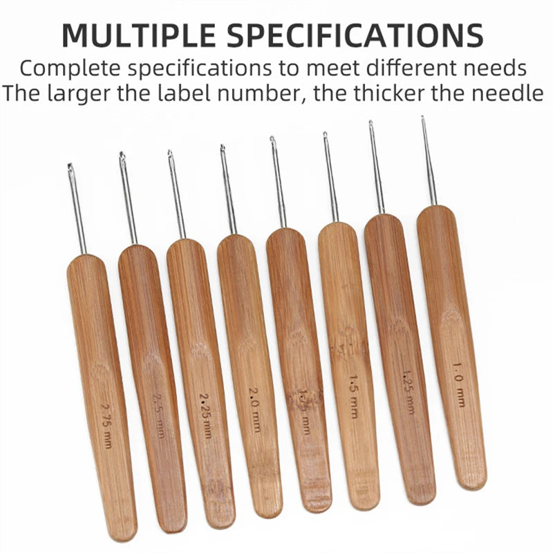 6 pieces 0.5/0.75MM needle crochet hooks set Bamboo handle hair braiding tools dreadlocks hair crocheting needles set