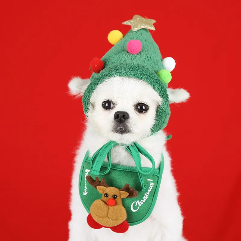 Christmas Pet Hat Cute Cartoon Antlers Saliva Towel for Dog Cat Dress Up Supplies Scarf Autumn and Winter Clothes Pet Accessory