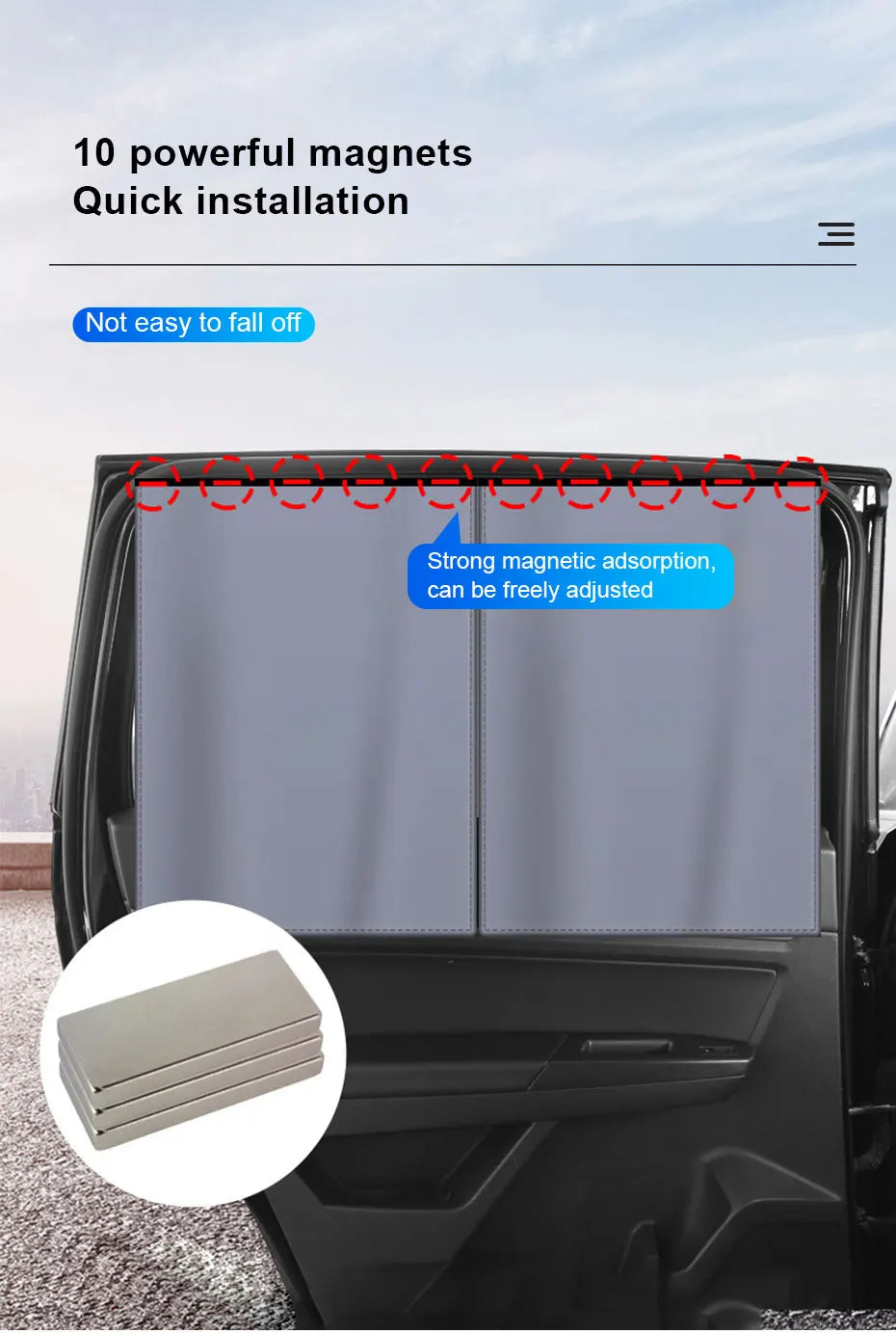 BLALION Double Layer Car Sun Shade Side Window Curtain Uv Protection Mesh Curtains Mesh Sun Shade Cover Magnetic Mosquito Net