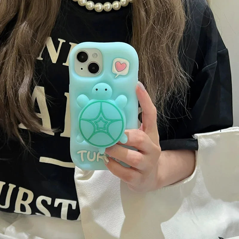 Creative and Cute Turtle Silicone Phone Case Suitable for iPhone 11 12 13 14 15 Pro Max Plus Female Style 3D Cartoon Phone Case