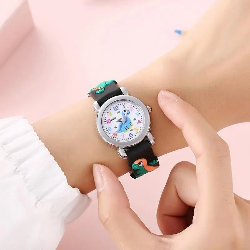 Kegllect Children 3D Dinosaur Quartz Watch Kids Round Dial Colourful Silicone Strap Watches Jam Tangan