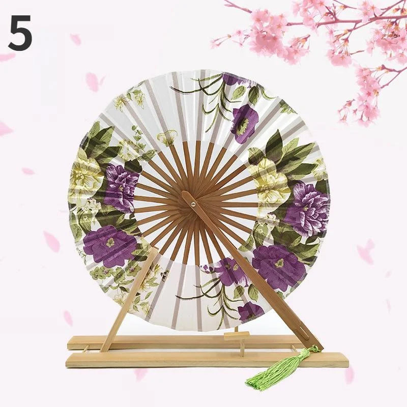 1PC Windmill Fan Female Gift Fan Japanese Round Fan Portable Folding Fan Lady Folding Fan
