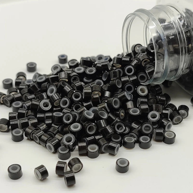 1000Pcs Hair Extentions Micro Rings Links Beads 5mm Silicone Lined Beads for Human Hair Extensions Tool-Multi-colored