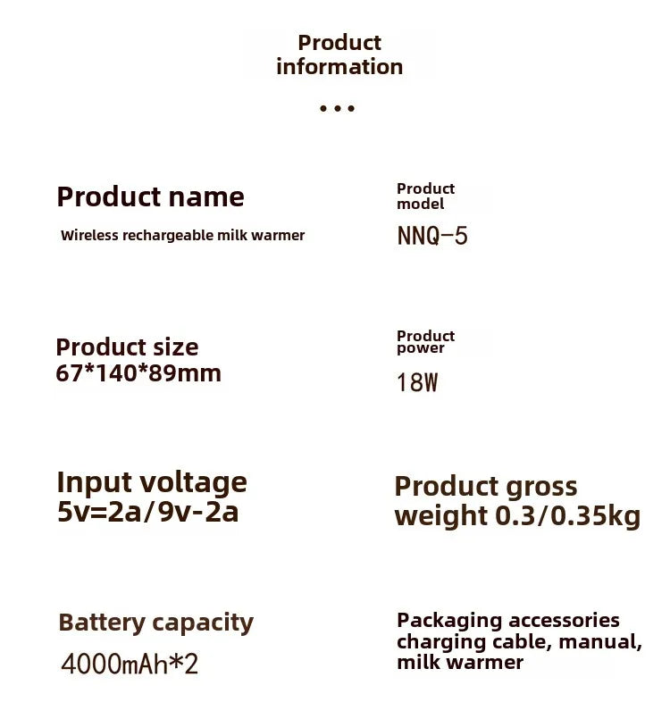 bottle insulation cover neutral constant temperature warm milk cover wireless heating portable battery storage milk warmer