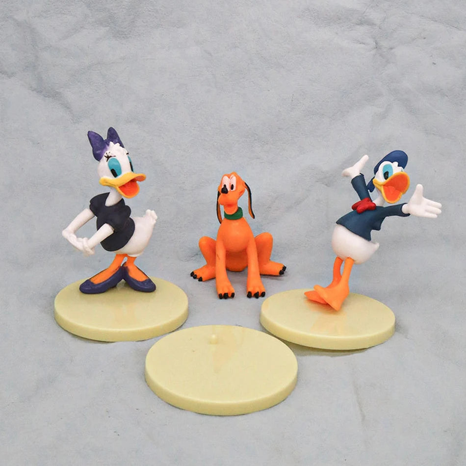 6Pcs/Set Disney Cartoon Action Figure Doll Anime Mickey Mouse Minnie Donald Character Model Toy Car Decoration Kids Xmas Gifts