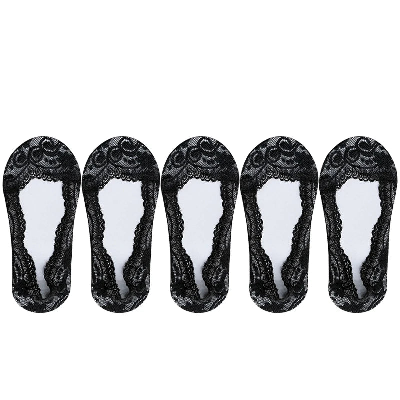 Socks For Women Summer Thin Fashion Lace Flower Invisible No Show Short Antiskid Ankle Socks Soft Boat Sock 5 Pairs