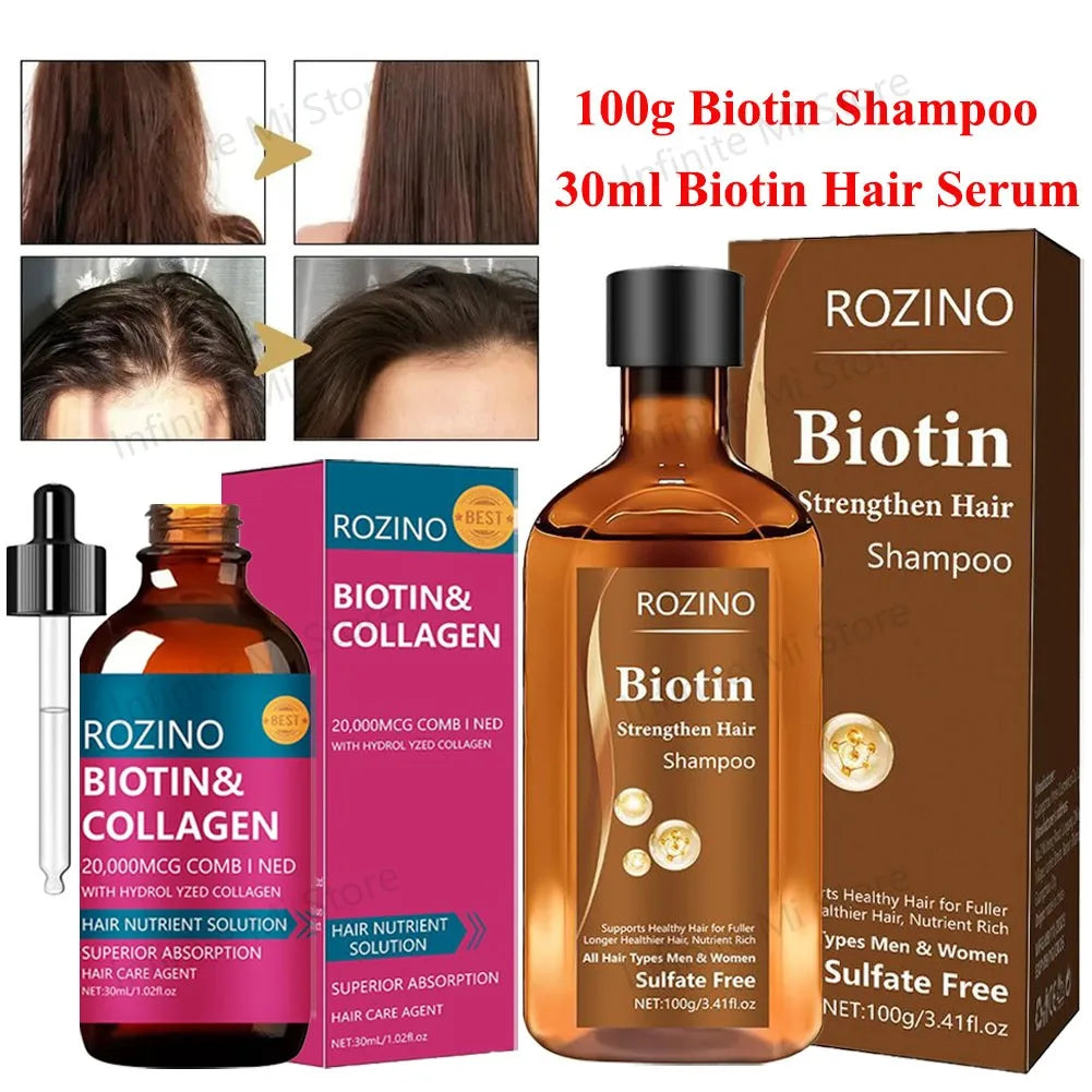 Biotin Hair Shampoo Hair Thickening Strengthening Root Oil Control Hair Volumizing Shampoo Biotin Hair Serum 30ml/100g Hair Care