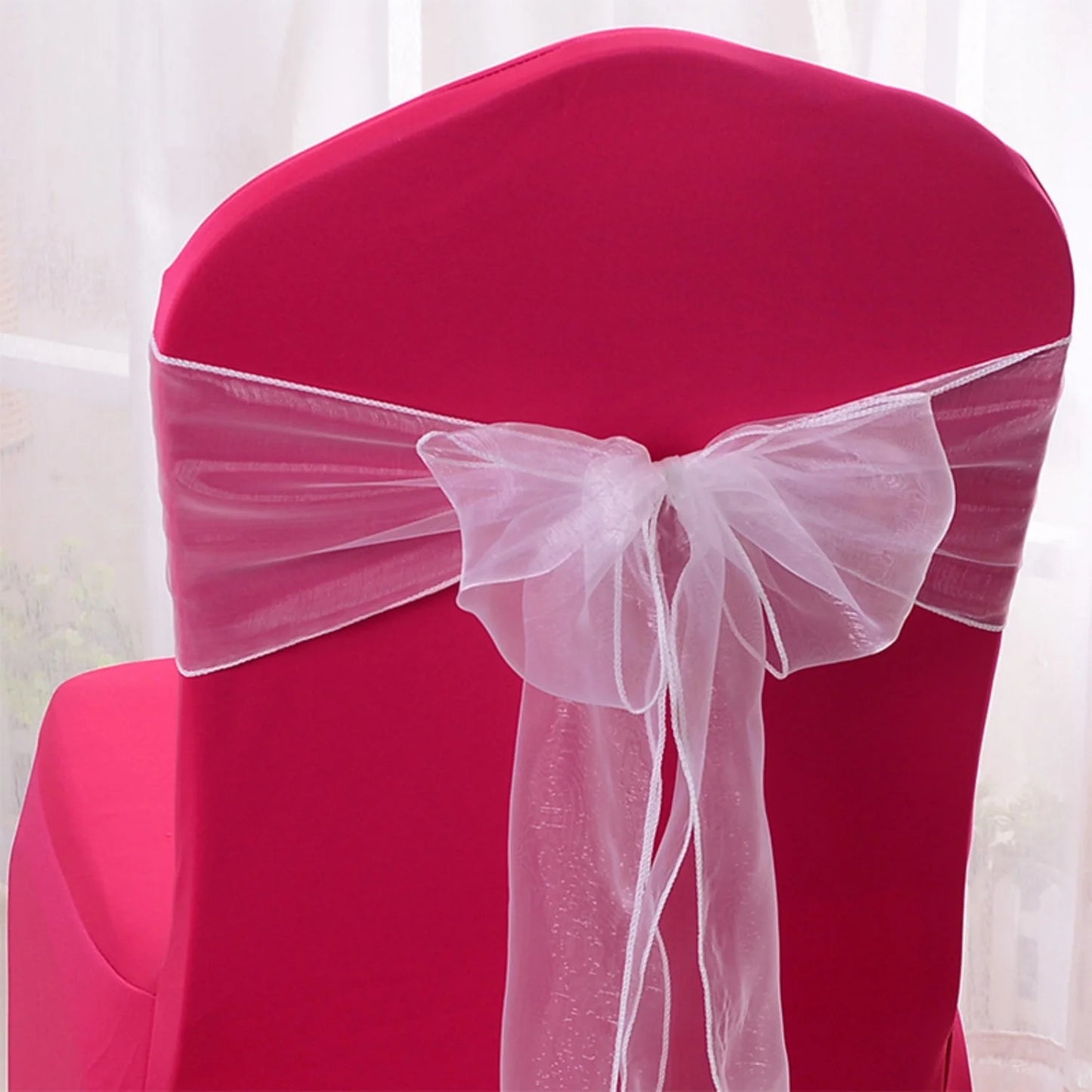 Satin chair belt wedding banquet party event decoration chair bow yarn tie chair back flower