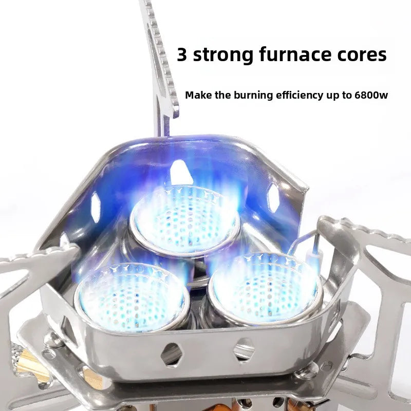 Outdoor three-head stove camping portable folding cassette stove mini gas camping windproof fierce fire stove