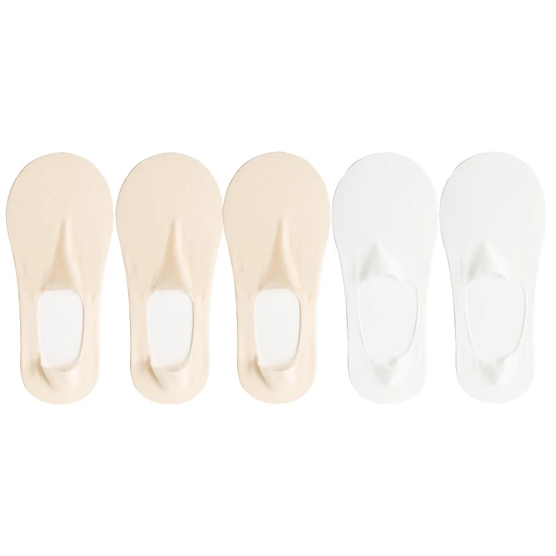 5 Pairs/Lot Socks Women's Summer Ultra-thin Invisible Low Cut Silicone Anti-slip Mesh No Show Ice Silk Solid Boat Socks