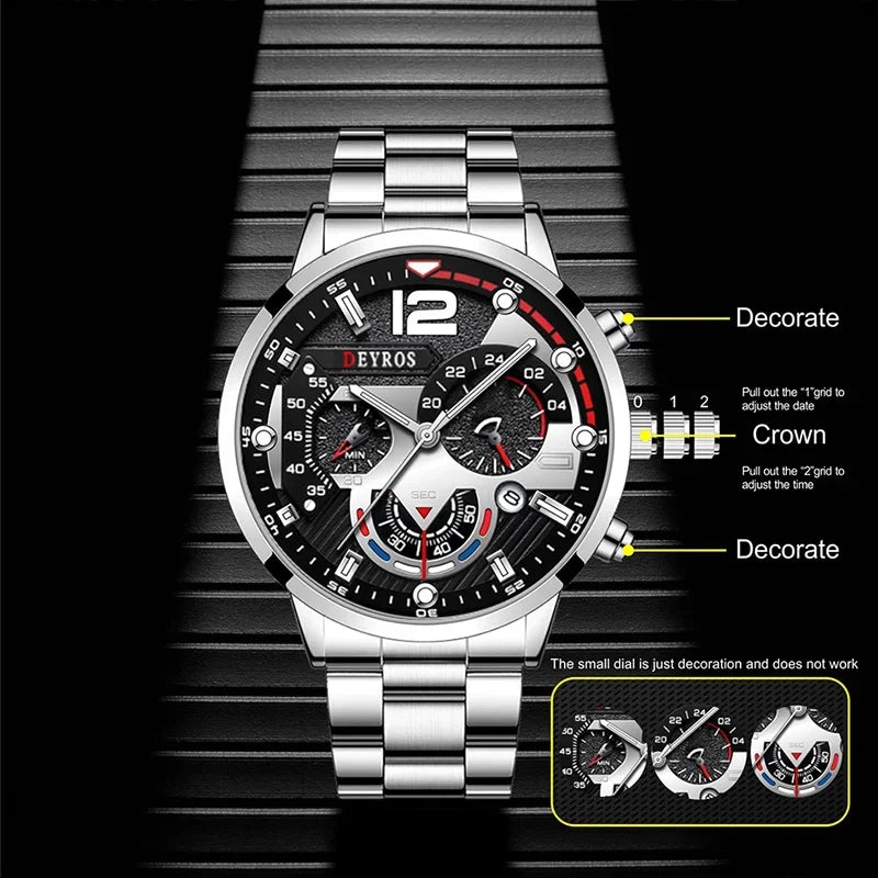 Men Luxury Watches Male Gold Bracelet Stainless Steel Quartz Calendar Watch Business Luminous Clock