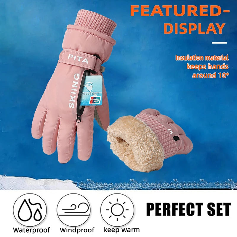 Winter Sports Gloves Non Slip Touch Ski Gloves Waterproof Pocket Snowboard Accessories Warm Men's and Women's Gloves Mittens