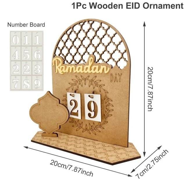 Ramadan Countdown Calendar Wooden Eid Mubarak Ornament Kareem Ramadan Decoration For Home Islamic Muslim Party Decor AL Adha