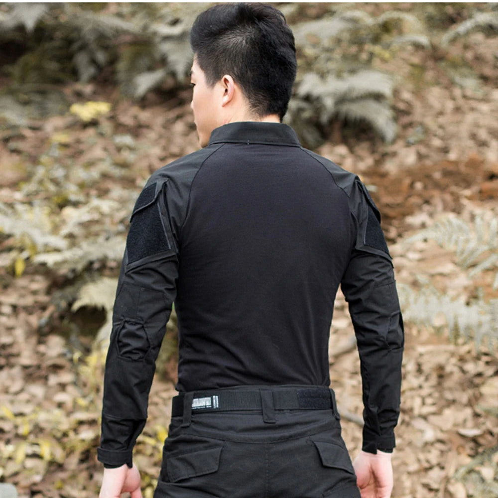 Outdoor Tactical Hiking T-Shirts Men Combat Camouflage Long Sleeve Hunting Training Climbing Shirt Cotton Sport Clothes