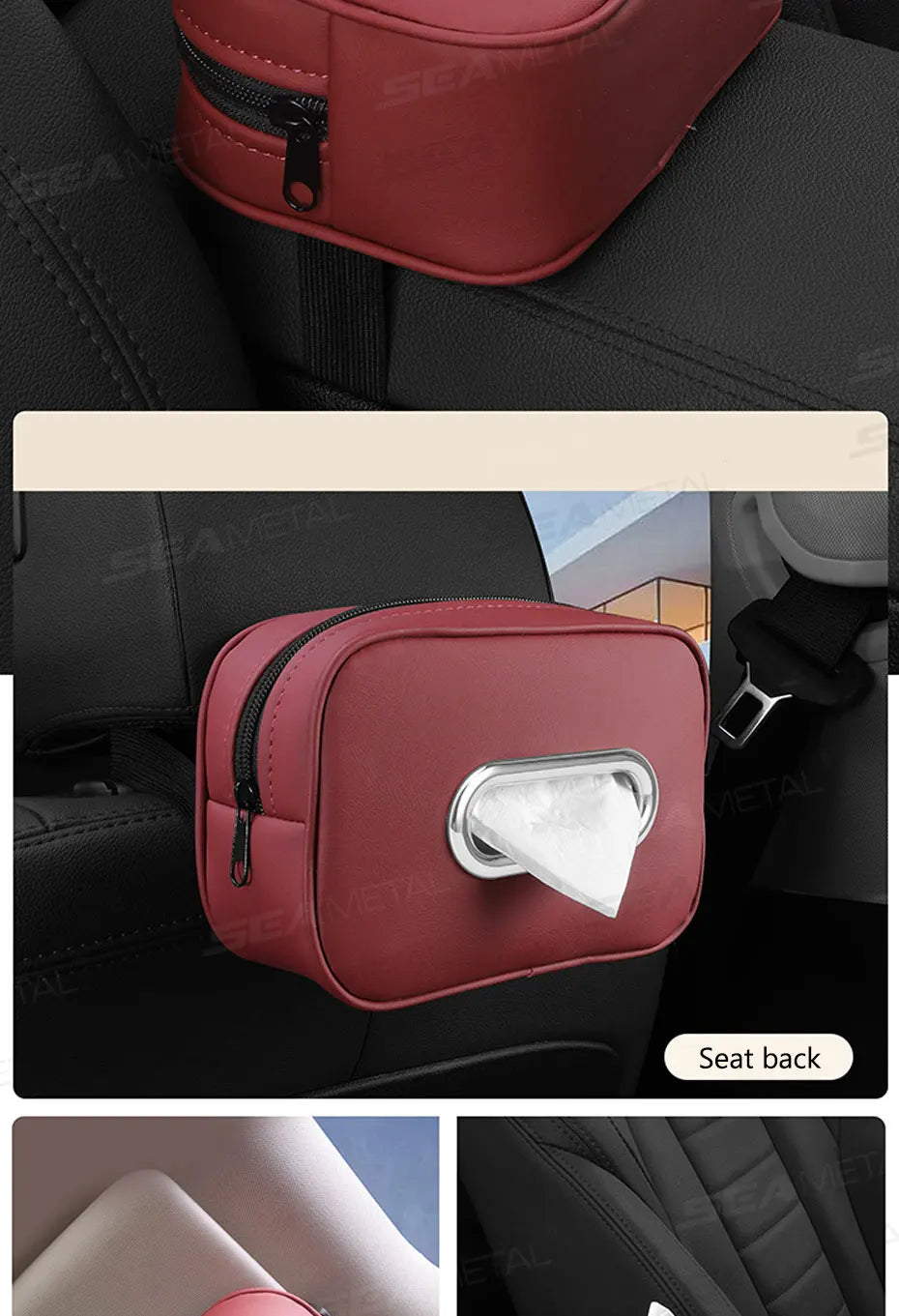 BLALION Car Tissue Box Holder Nappa Leather Car Center Console Armrest Napkin Box Sun Visor Backseat Tissue Case with Fix Strap