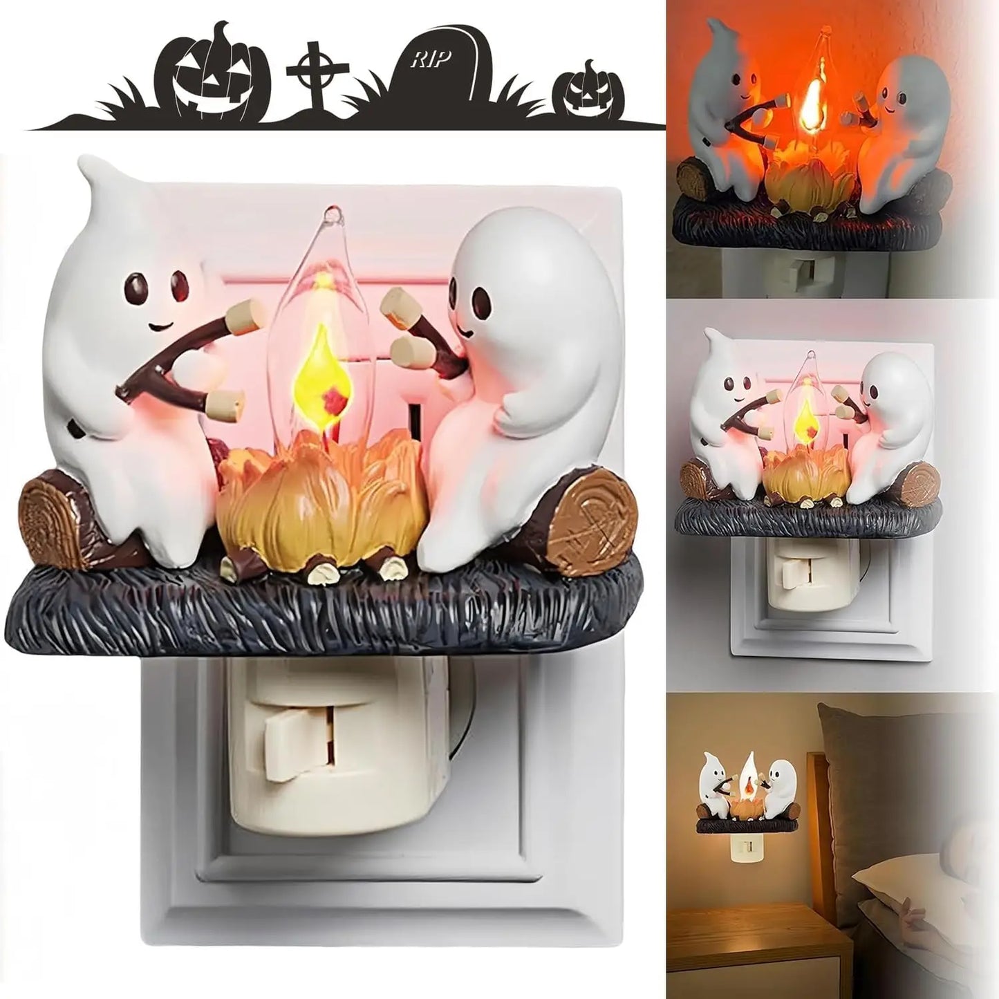 New Fashionable Ghost Campfire Nightlight Ghost Campfire Flickering Plug In Night Light Halloween Ghost Pumpkin Night Light