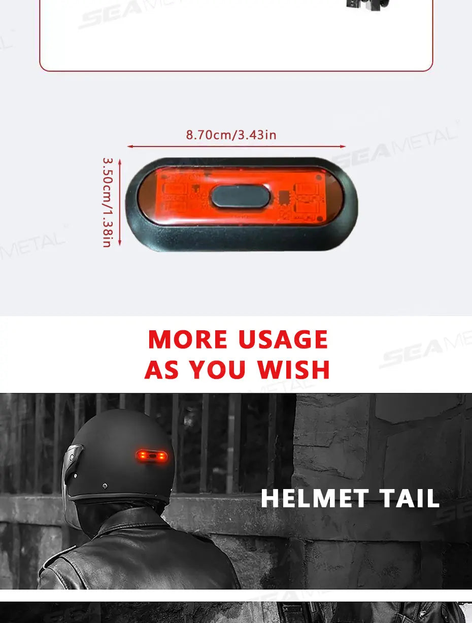BLALION Motorcycle Helmet Light Bike Taillight Waterproof USB Rechargeable Bicycle Helmet Taillight Safety Signal Warning Lamp