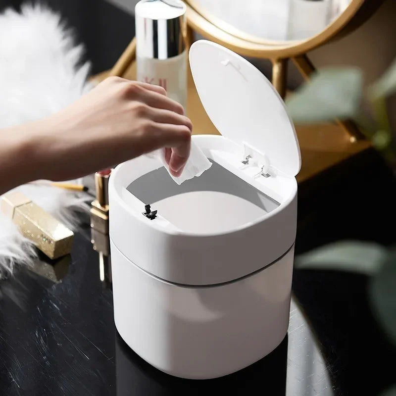 Desktop Trash Can Mini Push Type Pop Lid Sanitary Bucket Peel Melon Seed Shell Garbage Trash Can Car Trash Can