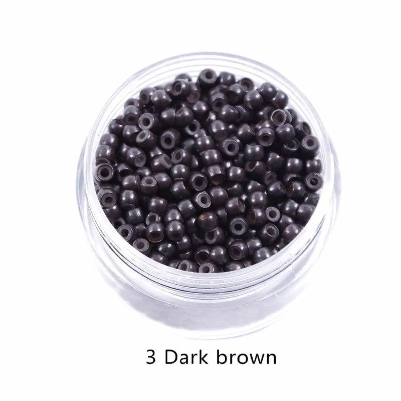1000Pcs 3.0mm Hair Beads Silicone Lined Copper Nano Rings Micro Links Beads for Hair Extensions Black/Dark Brown/Blonde