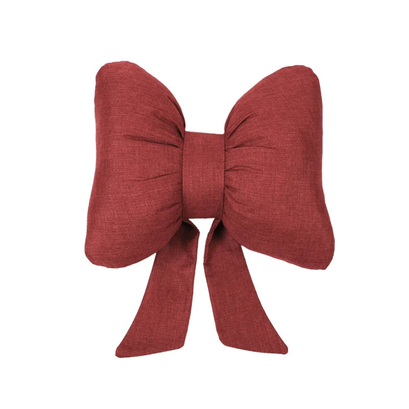Red bow ribbon sofa cushion cotton and linen comfortable car seat cushion Cute style simple office chair cushion