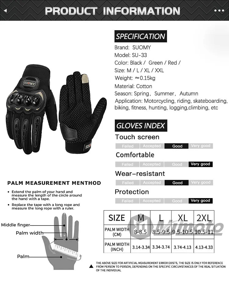 Suomy Motorcycle Gloves Men Women Summer Motorbike Racing Gloves Touch Screen Breathable Motocross Moto Biker Cycling Gloves