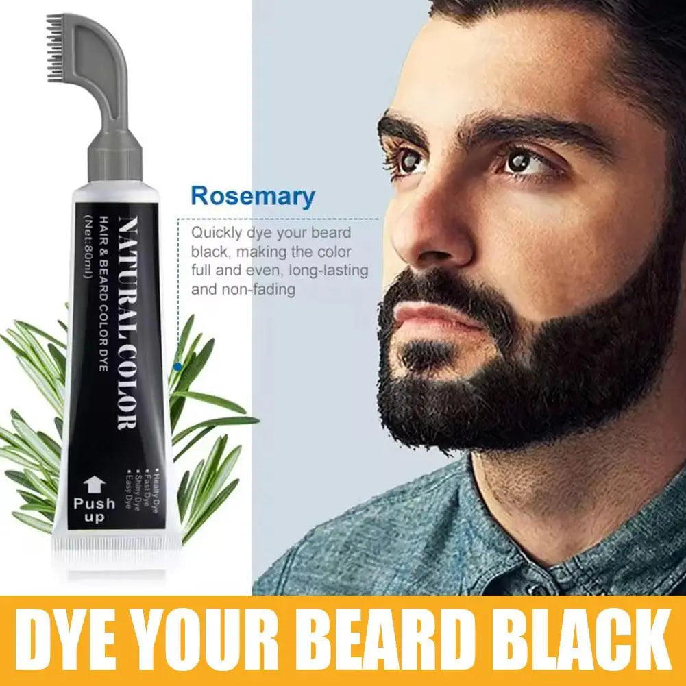 Men's Mustache & Beard Dye Cream For Gray Hair Coverage Natural Black Fruit And Vegetable Beard Stain With Brush 80ml
