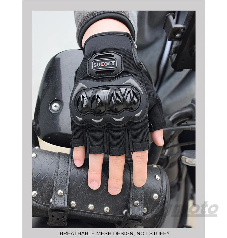 SUOMY Summer Half Finger Motorcycle Gloves Shockproof Non-slip Motocross Racing Fingerless Gloves Moto Biker Cycling Gloves