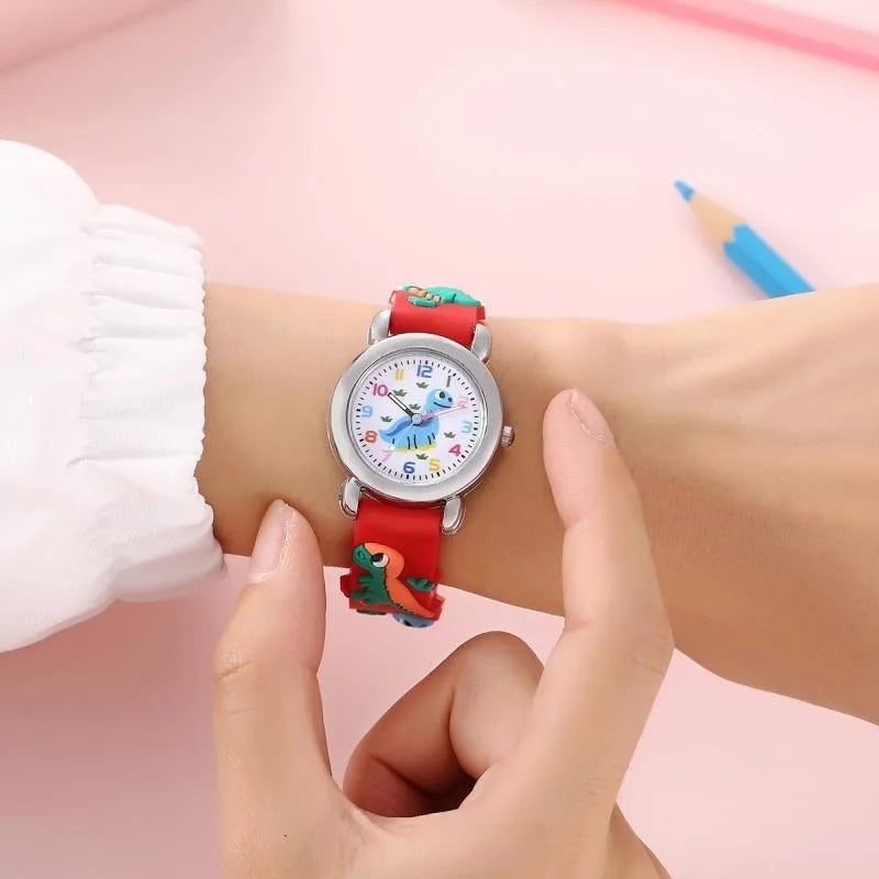 Kegllect Children 3D Dinosaur Quartz Watch Kids Round Dial Colourful Silicone Strap Watches Jam Tangan