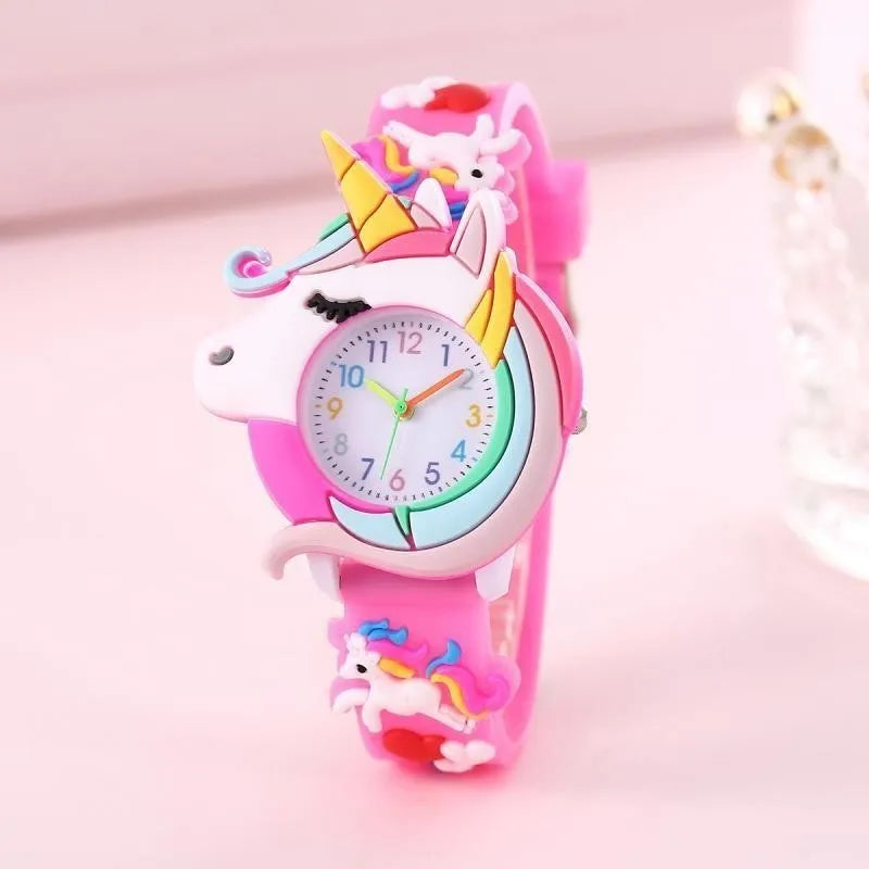 【Watch+Bracelet】Kegllect New Children's Cartoon Pattern Unicorn Silicone Bead Bracelet Set Student