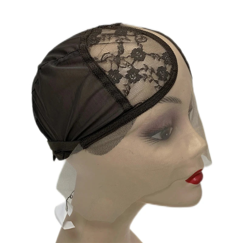 1PC T-Part Lace Wig Cap Adjustable Strap Brown/Beige Mesh Wig Making Hair Extensions Base Cap for Custom Wig Making