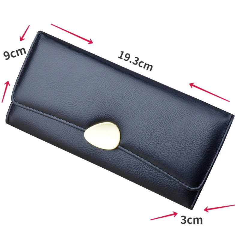 PU Leather Women Wallets Luxury Long Hasp Fold-over Pattern Coin Purses Female Brand Solid Colors New Thin Clutch Phone Bag