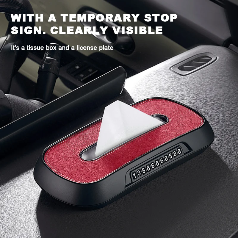 BLALION Car Tissue Box with Temporary Parking Card Sun Visor Backseat Tissue Holder Leather Case Auto Interior Accessories