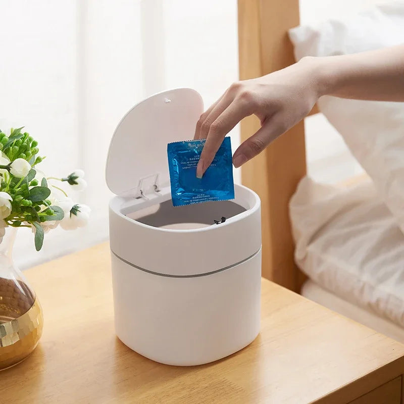Desktop Trash Can Mini Push Type Pop Lid Sanitary Bucket Peel Melon Seed Shell Garbage Trash Can Car Trash Can